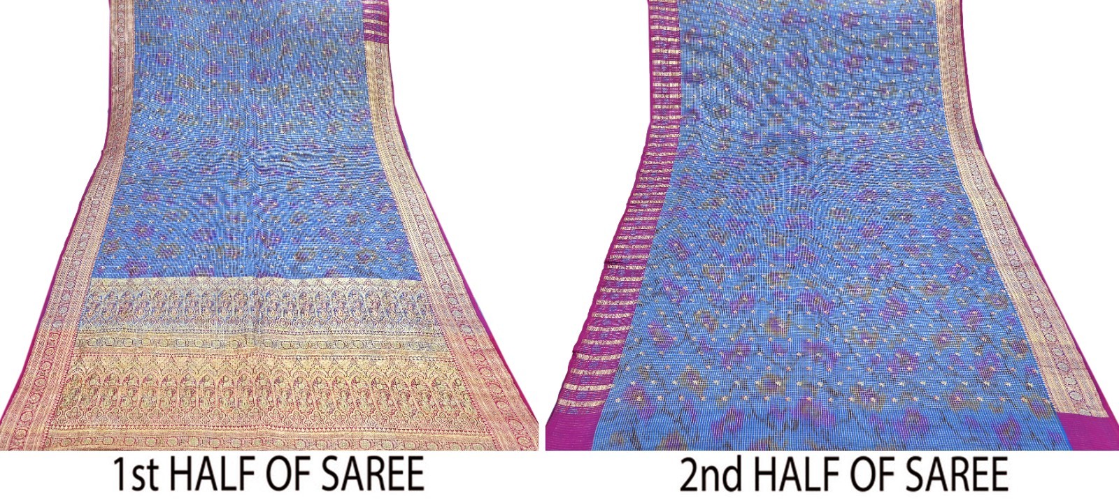 Indian Vintage Blue Heavy Sari Pure Satin Silk Woven Banarasi Tanchoi Saree 5yd