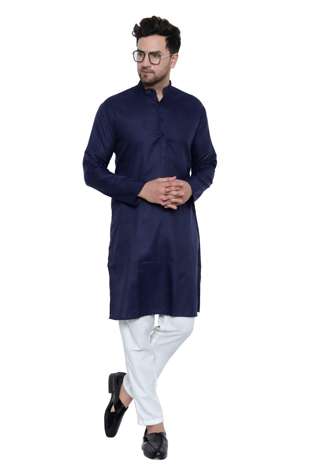 Luxury premium Cotton Plain Solid latest Blue Kurta Pajama Set for Men indian