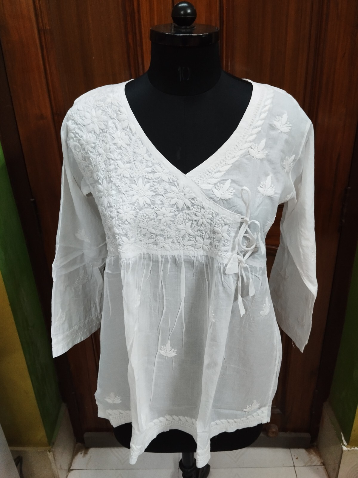 ANGRAKHA HANDMADE S M L XL 2XL 100% COTTON TOP KURTI BLOUSE CHIKAN EMBROIDERY