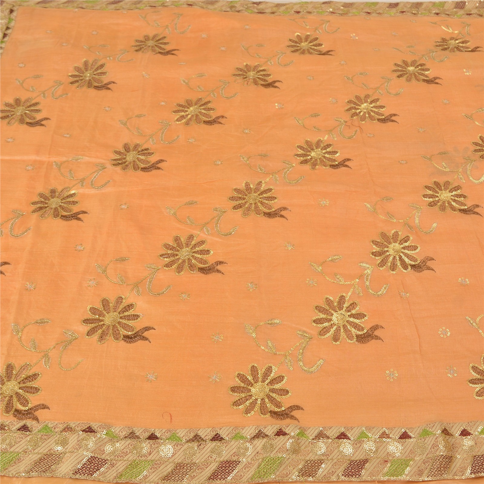Sanskriti Vintage Peach Sarees Pure Silk Embroidered Premium Sari Craft Fabric