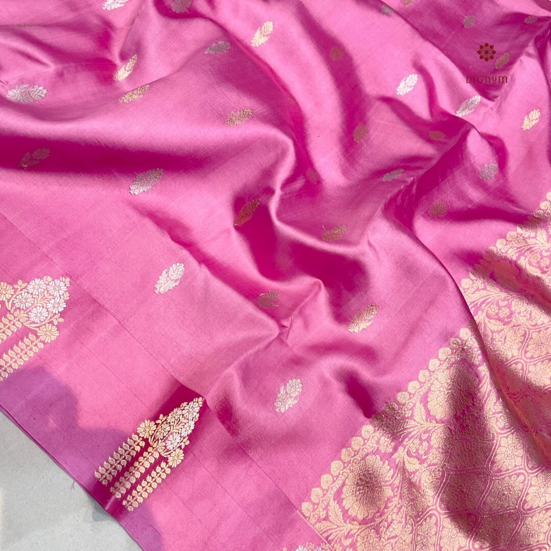 Pink Handloom Pure Mango Katan Silk Banarasi Saree