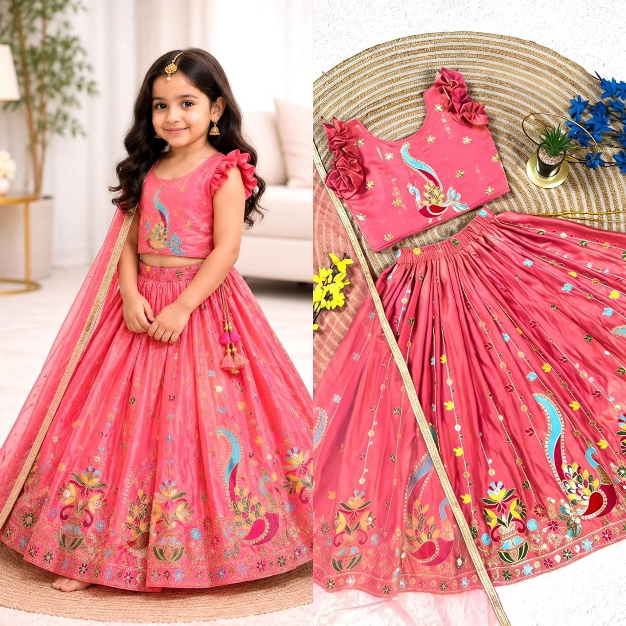 South Indian Pattu Pavadai for Girls Kids Wedding Festival Party Wear Silk