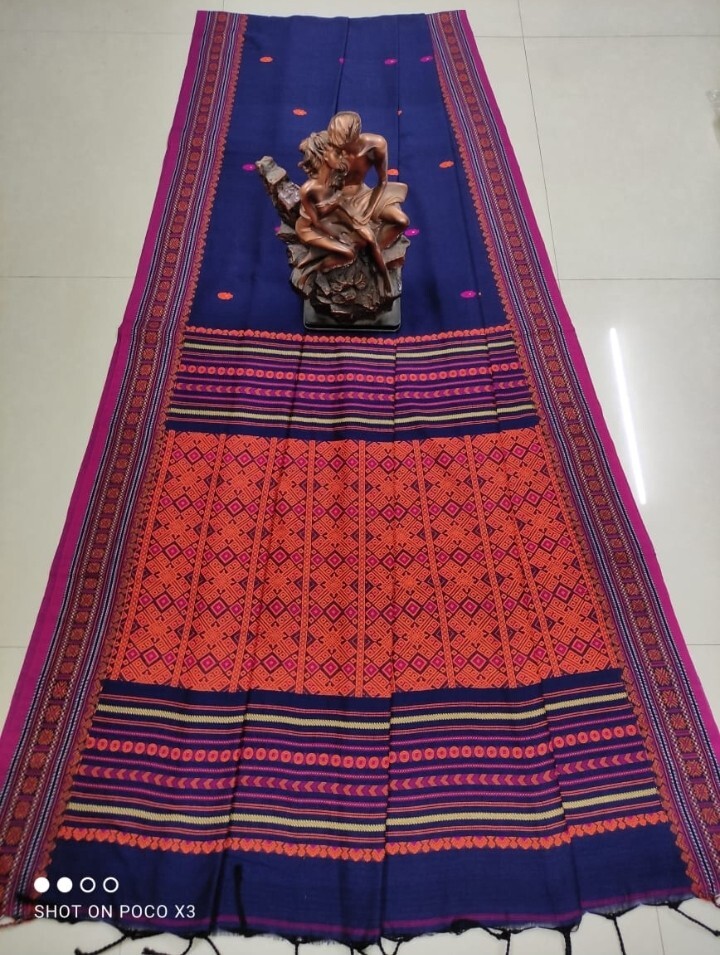 Assam Handwoven Khadi Cotton Saree Pure Mercerized Cotton Saree, Blouse Piece