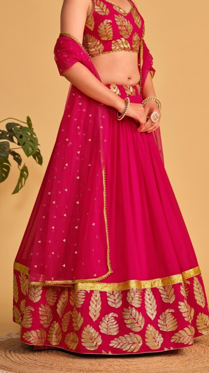 Stylish Georgette Lehenga Choli With Pink Net Dupatta For Indian Function Wear