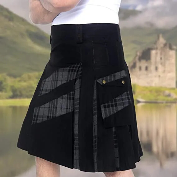 Orologio da uomo moderno ibrido in cotone e tartan grigio con kilt di design a s