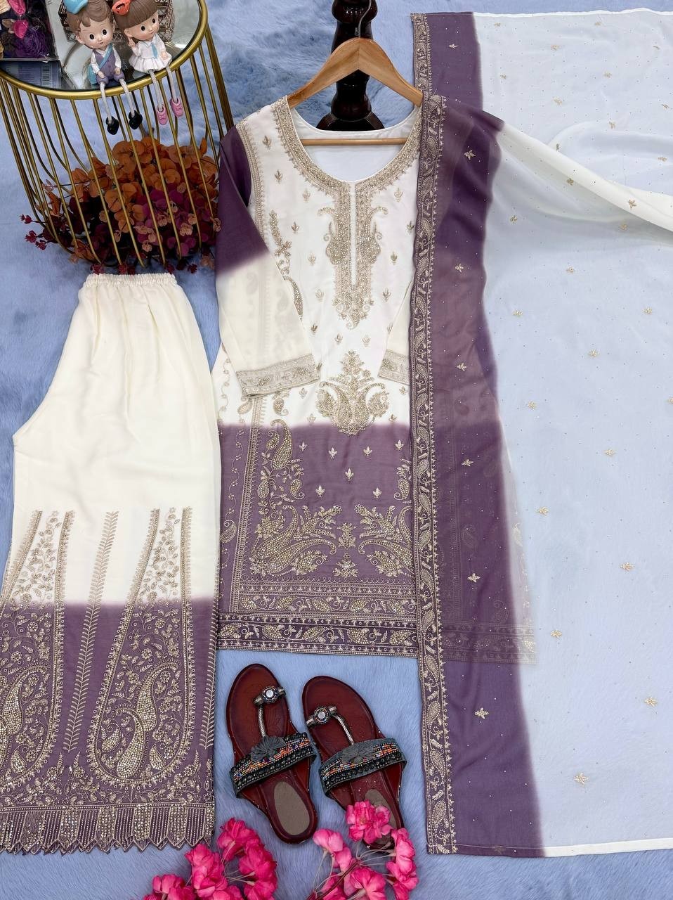 Attractive Designer Star Georgette Kurta Palazzo With Dupatta For Women