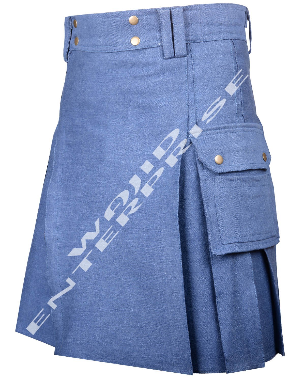 Men’s Scottish Handmade Utility Kilt – Blue Washed Denim Hybrid kilt Custom Size