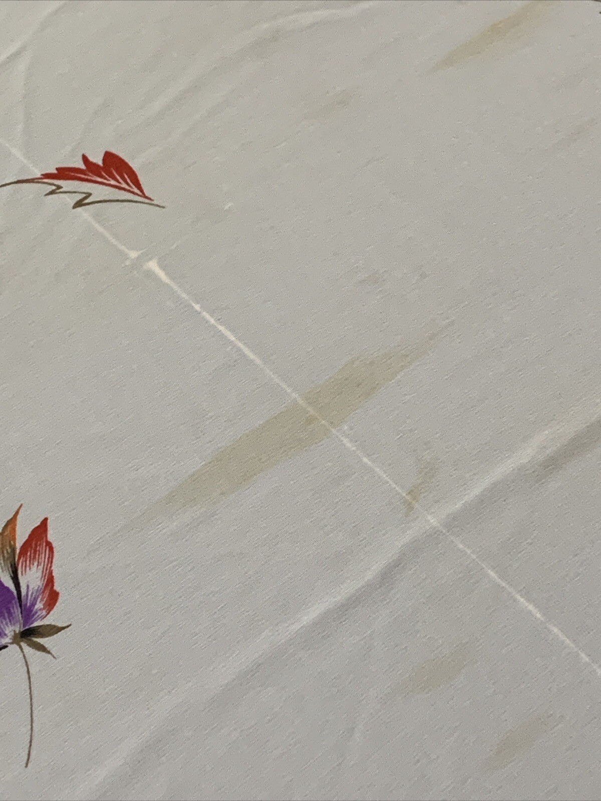 Vintage Floral Sari Fabric White W/ Multi Color Flowers 6 Yds. Royal Ruby Japan