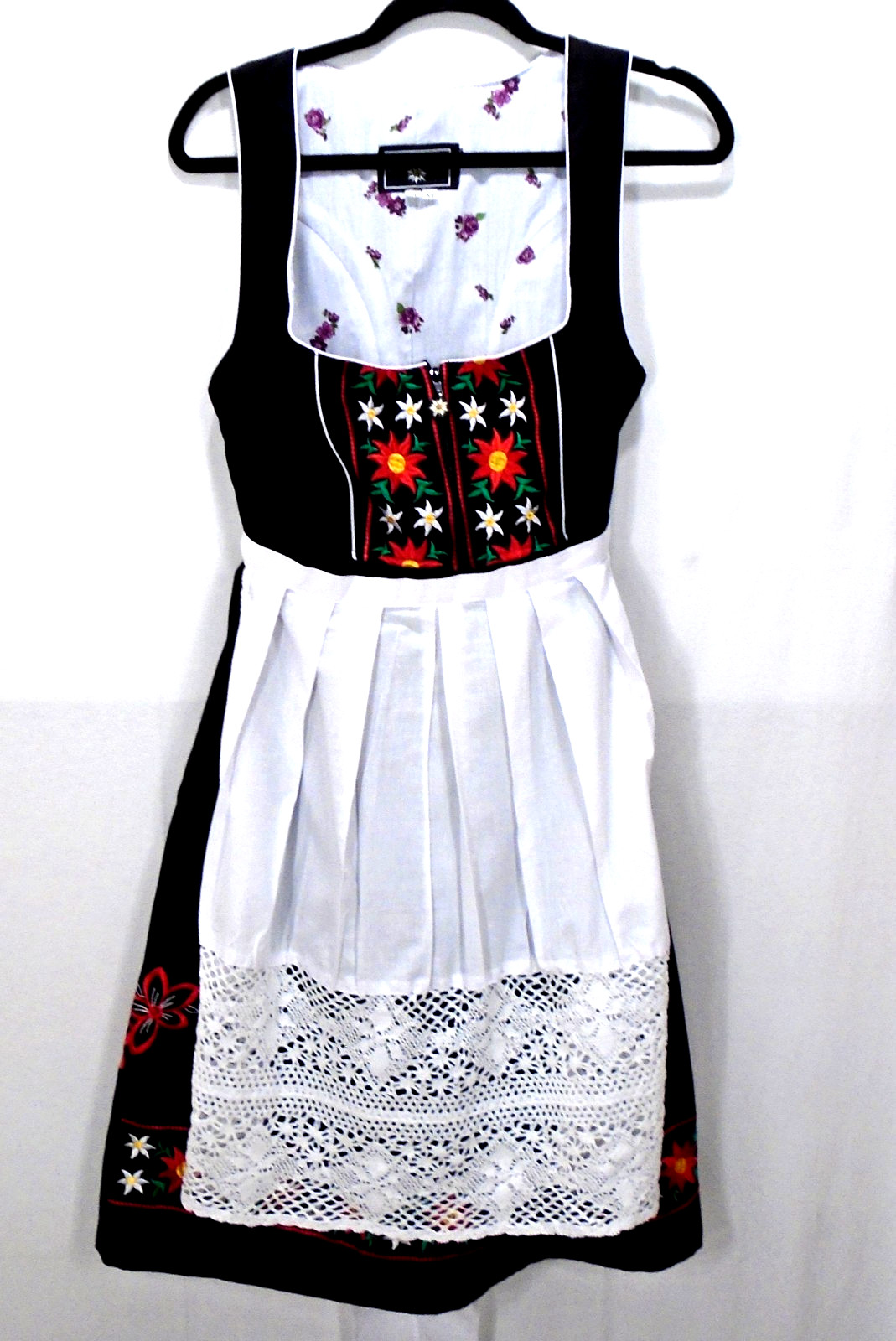 German Trachten Haus Dirndl Embroidered Black Dress Apron Octoberfest 36