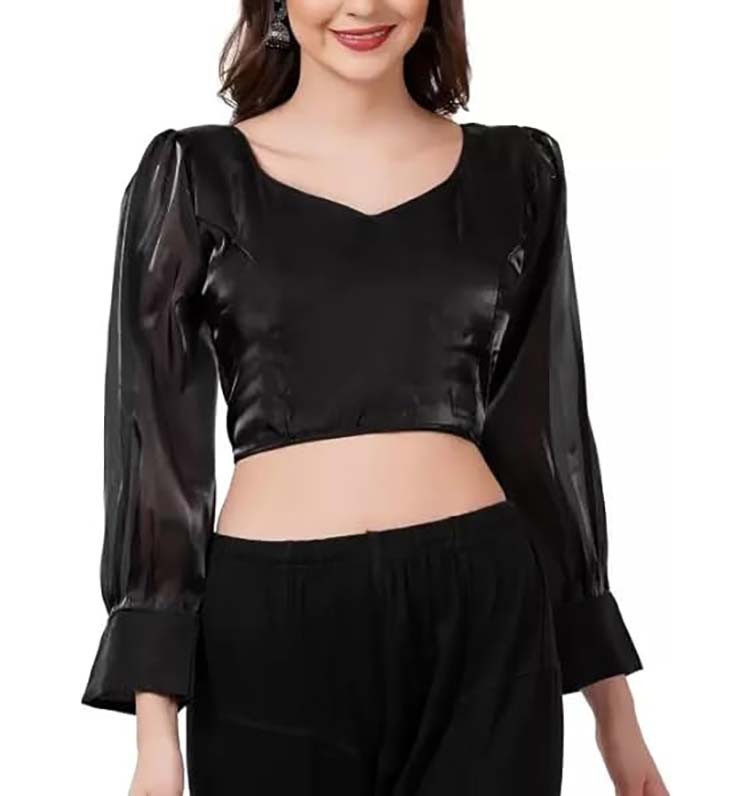 Organza Blouse Long Sleeve Skirt Tunic Crop Top Bollywood Saree Blouse For Women