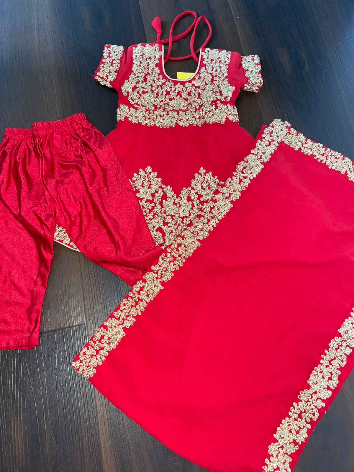 Pakistani/Indian Baby Size 14 Anarkali Dress Red/Gold With Dupata & Bangles 1 Yr