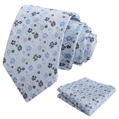 Mens 3.15inches Exquisite Floral Tie with Small Flower D142-light Blue+navy