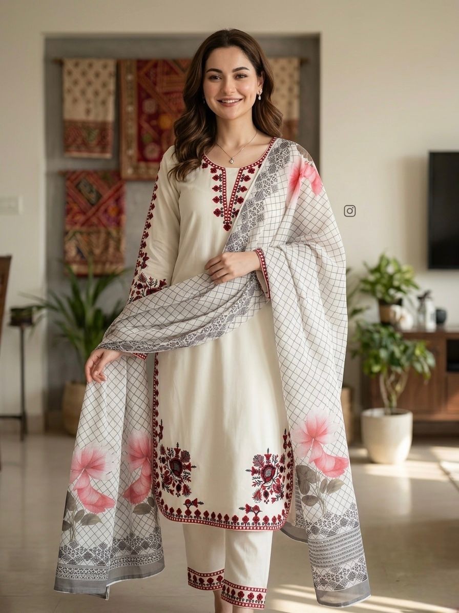 Women Ethnic Top Palazzo Set Satin Rayon Embroidery Party Wear