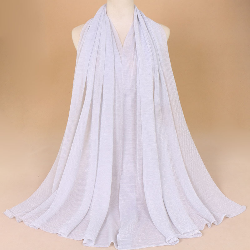Muslim Headscarf Shimmer Pleated Hijab Scarf Shawl Wrinkle Shiny Head Wrap Stole