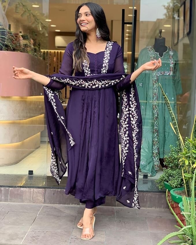 Rayon Blend A-Line Printed Kurta with Pant & Dupatta (Color & Design May Vary)