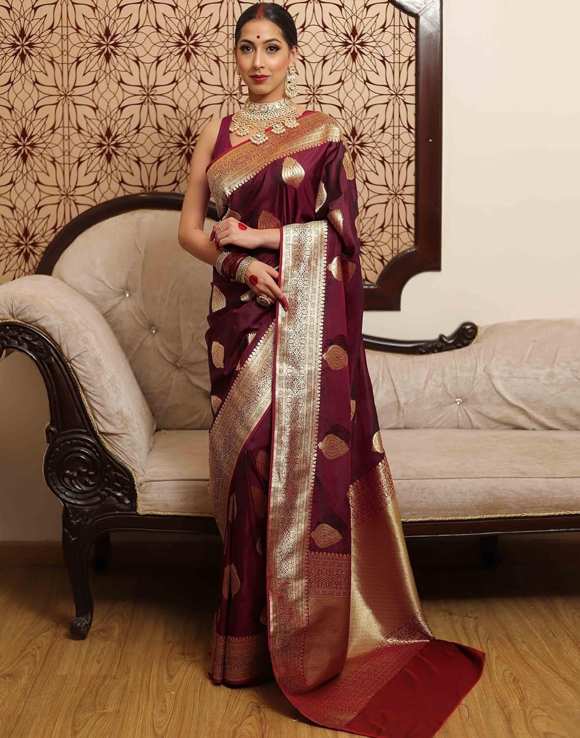 Women’s Kanjivaram Silk Saree Jacquard Banarasi Sari With Blouse Piece