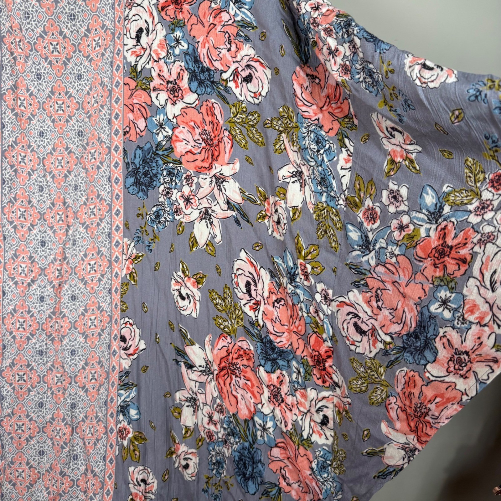 Angie Mixed Pattern Floral Boho Open Front Kimono Cardigan Medium