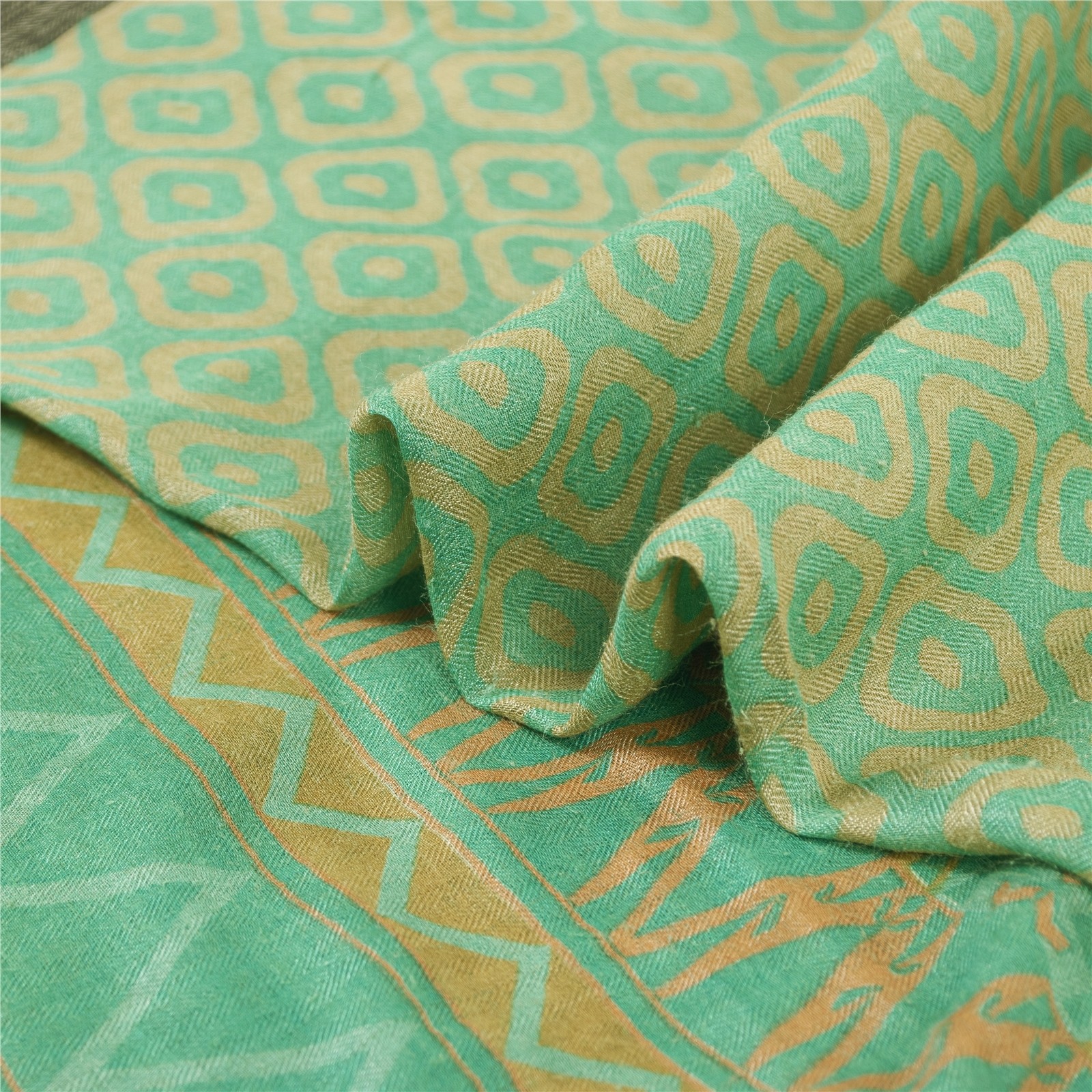 Sanskriti Vintage Blue Sarees 100%Pure Woolen Print 5+Yd Sustainable Fabric Sari