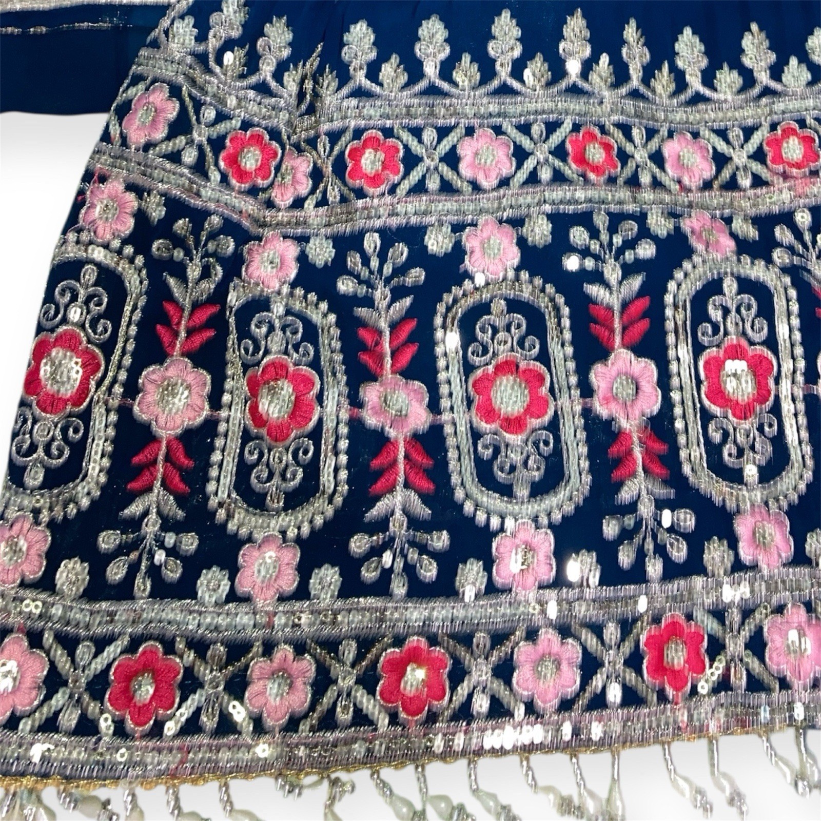 Navy Blue Embroidered Sharara Suit With Dupatta