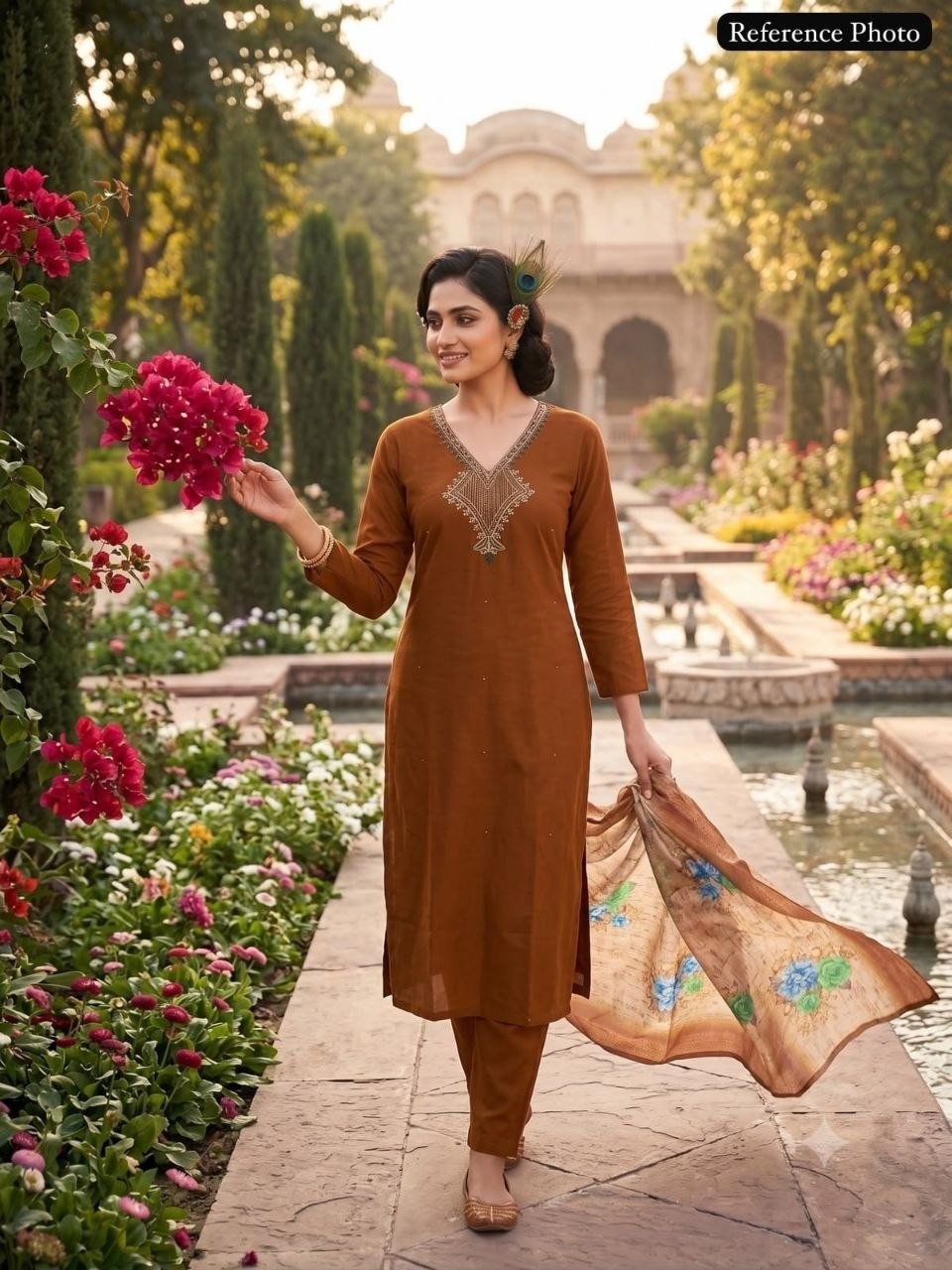 Readymade Mul Chanderi Roman Silk Kurta Suit Set Pakistani Handwork Ethnic Wear