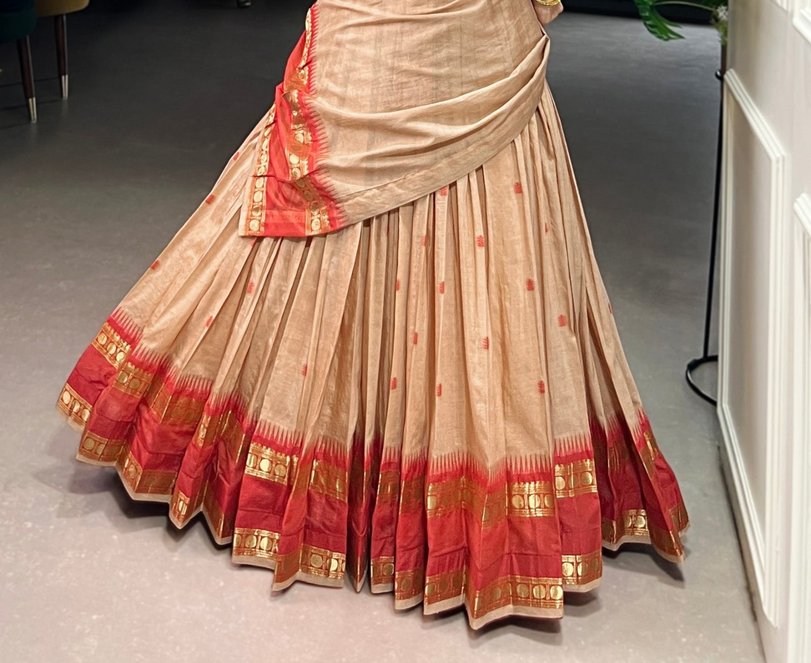 Indian Designer Cream Chanderi Lehenga Choli With Dupatta For Wedding & Party