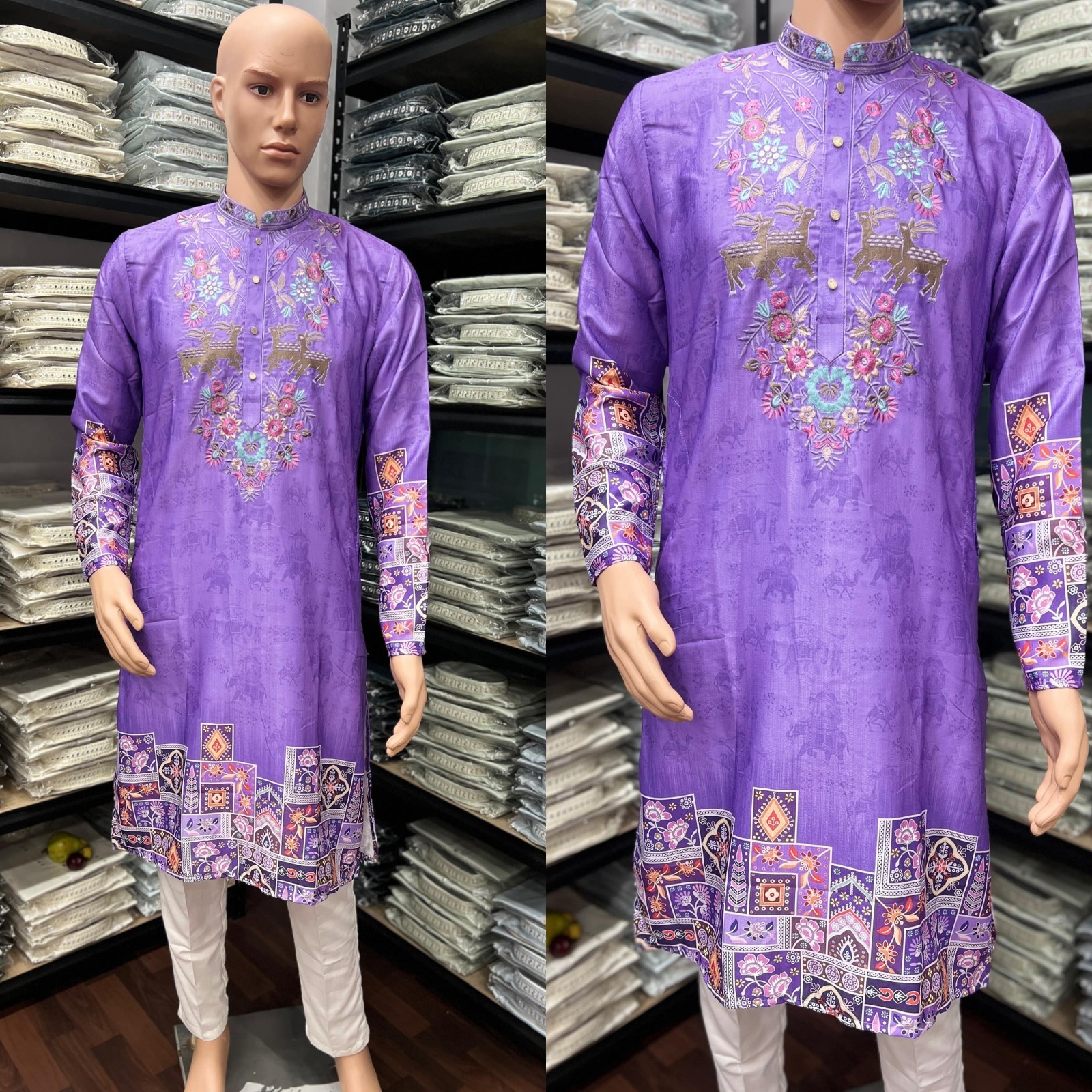 Indian Men’s Ethnic Kurta Pajama Set Wedding Wear Pakistani Sherwani Style Party