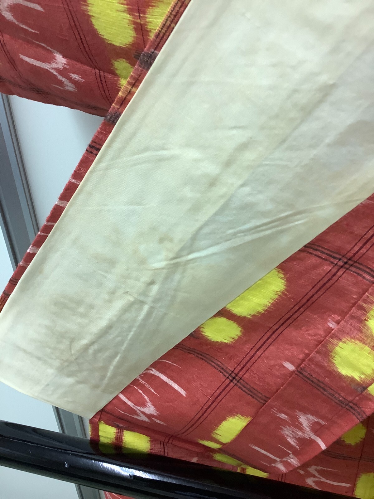 Japanese Vintage Kimono Pure Silk red Tumugi Expensive Dirt Height 62.99in
