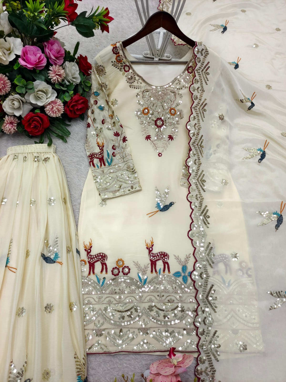 Fully Stitched Salwar Suit for Women, Indian Kurta Palazzo Dupatta Set for Women