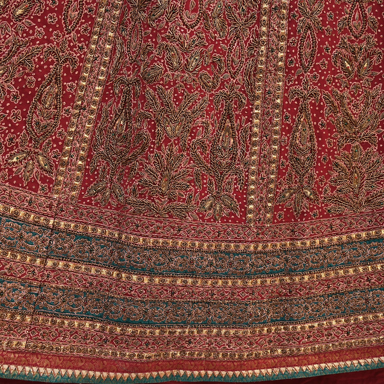 Pre-owned Maroon Pure Silk Hand Embroidered Ritu Kumar Designer Lehenga 3pcs set