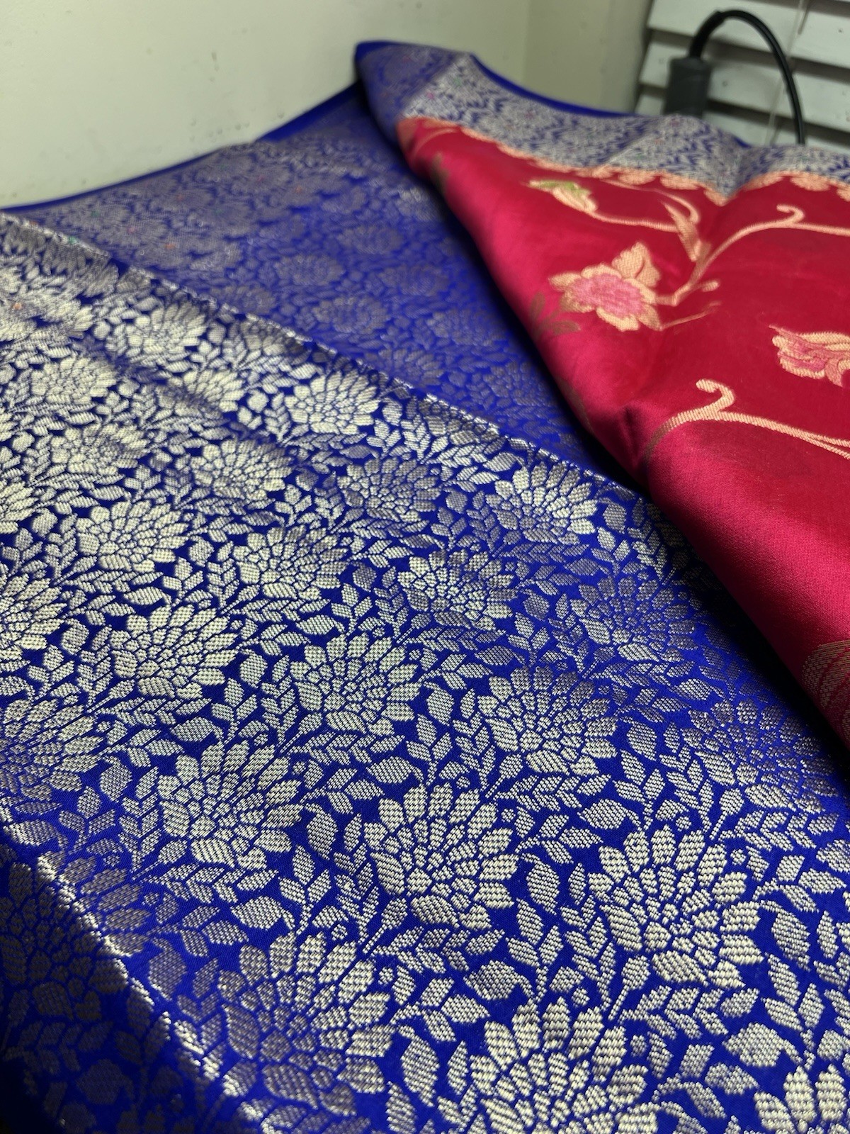 New Women Pure Banarasi Dhupion Silk Pink Blue Gold Green Floral Sari Saree