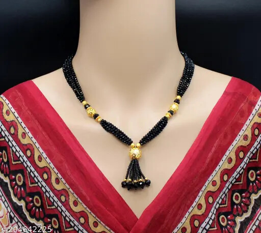 Gold Plated Trendy Mangalsutra Indian Women Married Black Bead Fashion Jewelry