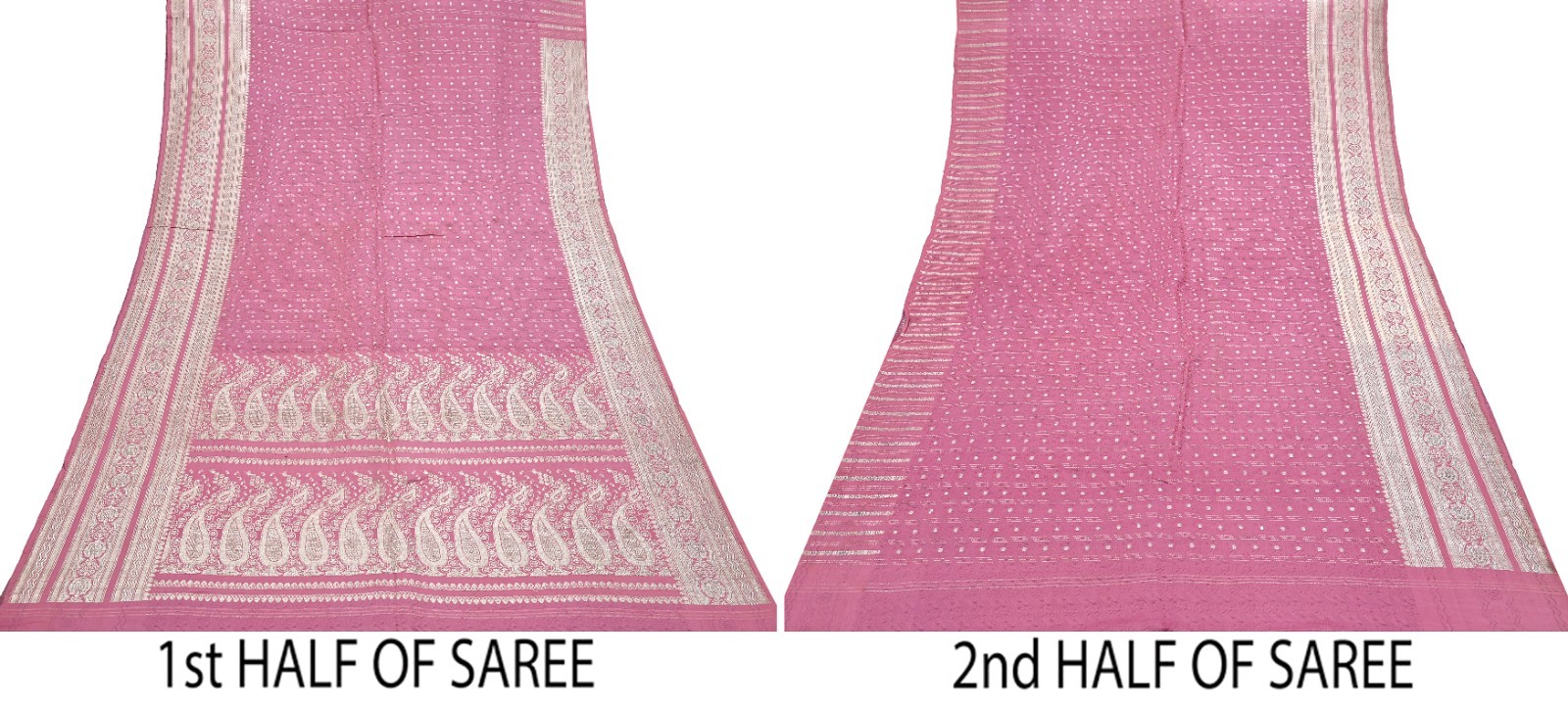 Indian Vintage Sari Heavy Pink Pure Satin Silk Woven Brocade Banarasi Sari 5yd