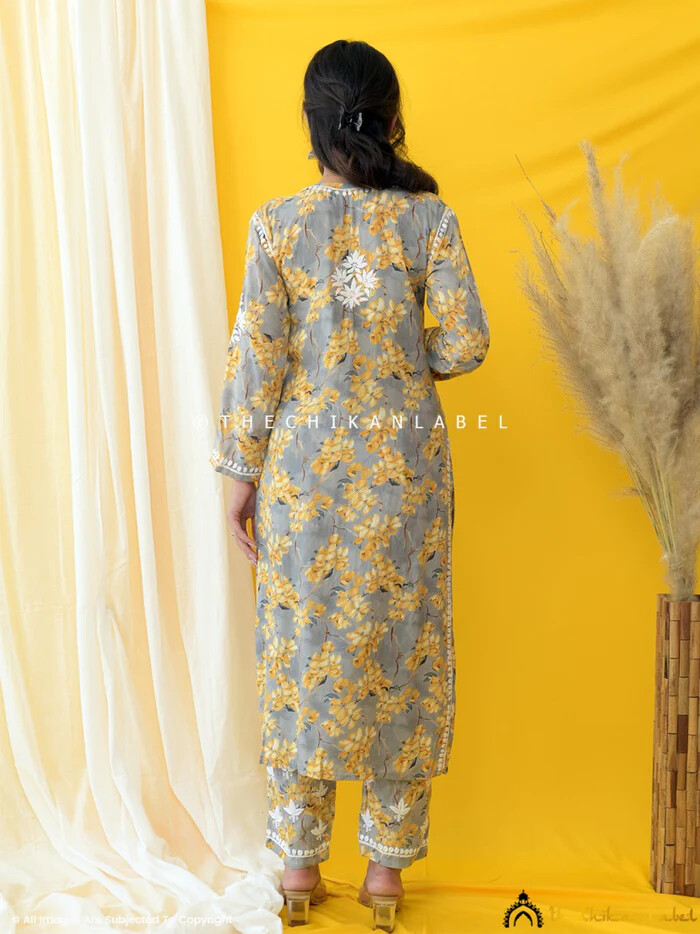 Yellow Modal Chikankari Straight Kurta Set Lucknow Chikankari Handcrafted Set