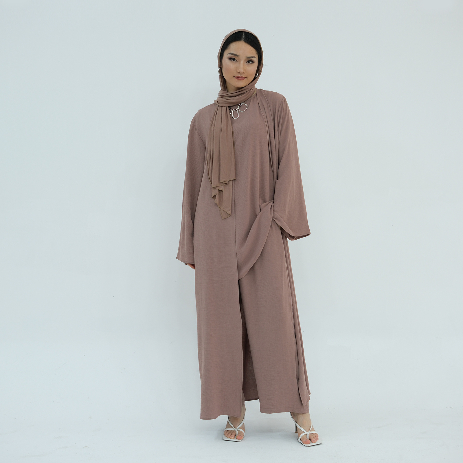 Muslim Women 3pcs Set Open Kimono Vest Pants Kaftan Dress Dubai Abaya Outfits