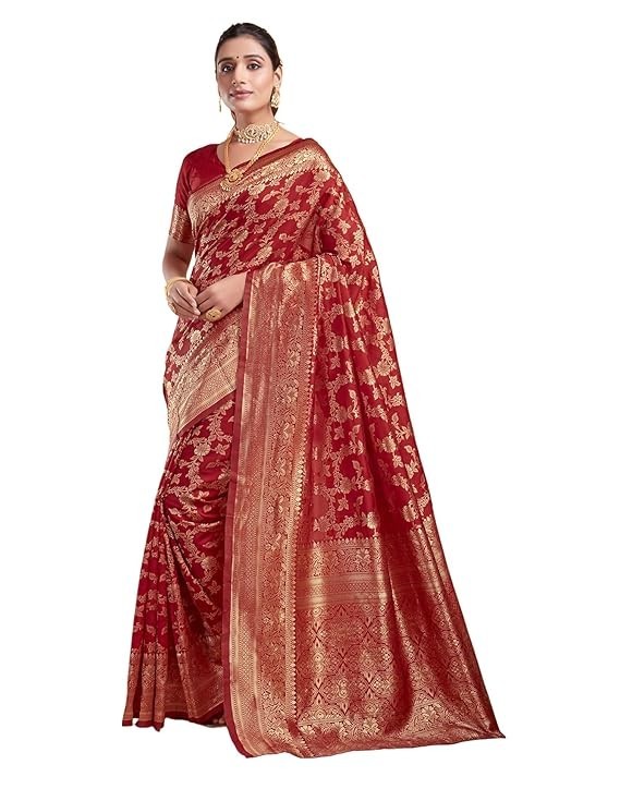 Women’s Banarasi Soft Silk Saree Pure Silk with Unstitched Blouse Piece