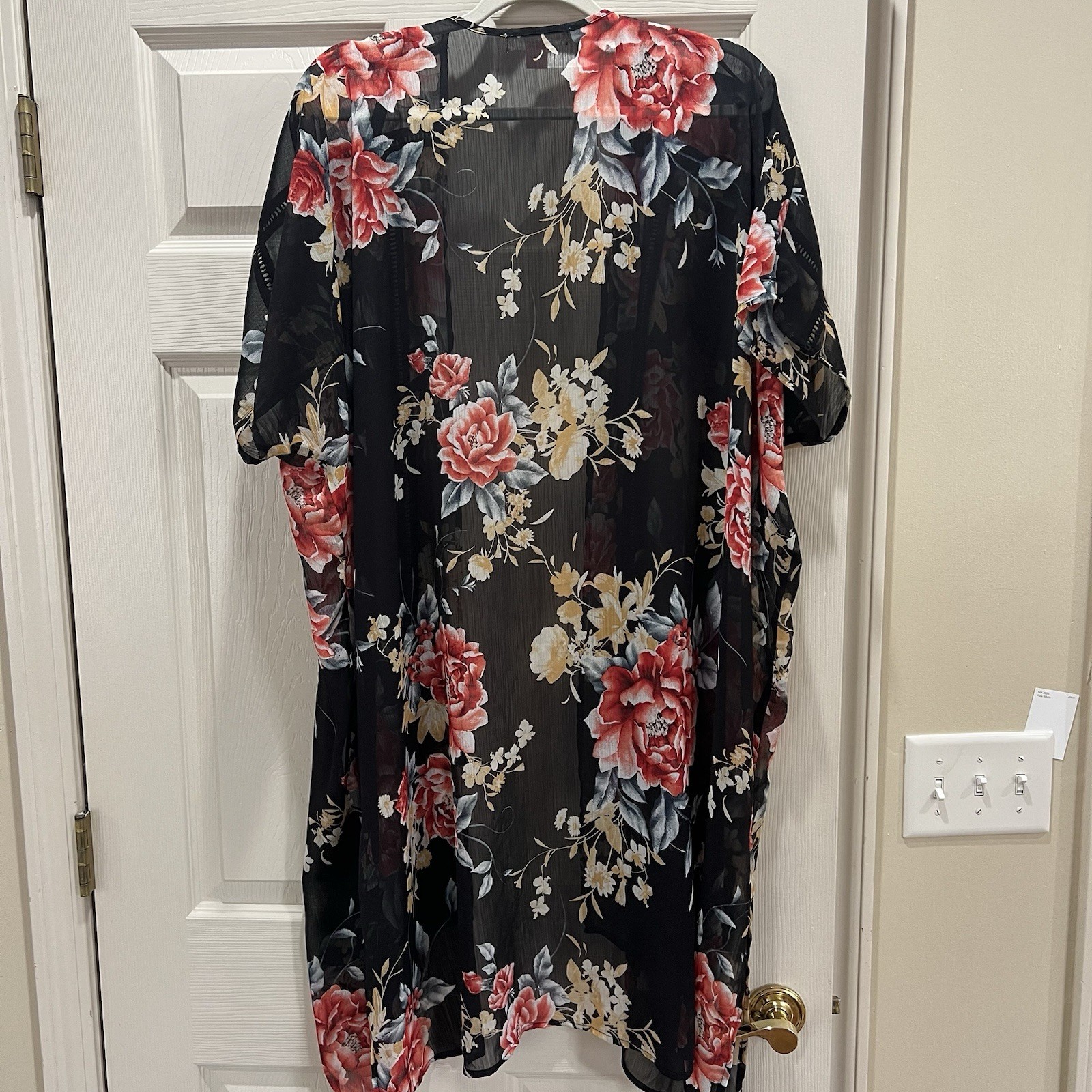 Band Of Gypsies Sheet Kimono Oversized Size Small Black Floral Print Boho Q6