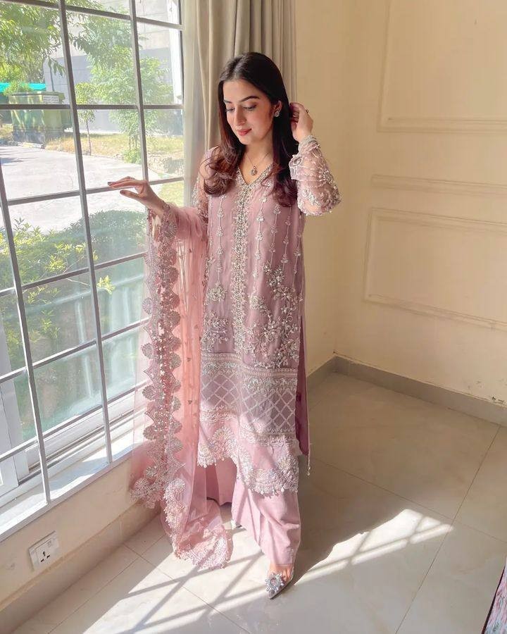 New Collection Dusty Pink Soft Net Kurta Palazzo With Dupatta For Reception Wear