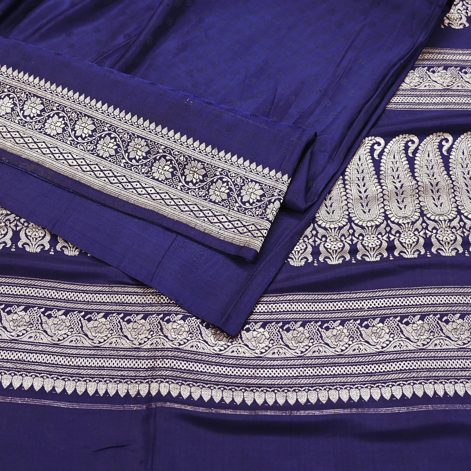 Vintage Banarasi Saree Pure Satin Silk Woven Brocade Zari Fabric Blue Heavy 5yd