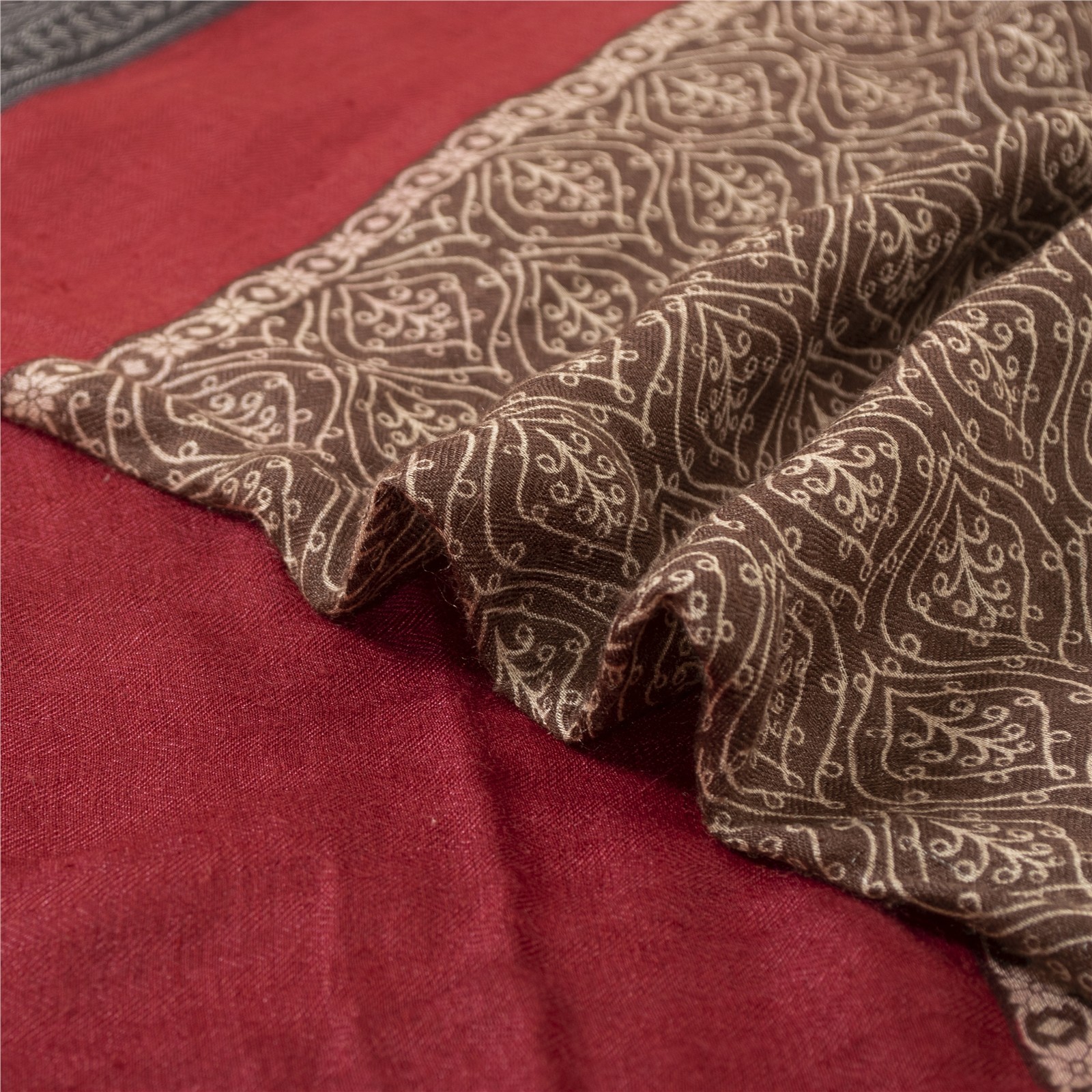 Sanskriti Vintage Brown & Red Sarees Pure Woolen Floral Print Fabric 6+YARD Sari