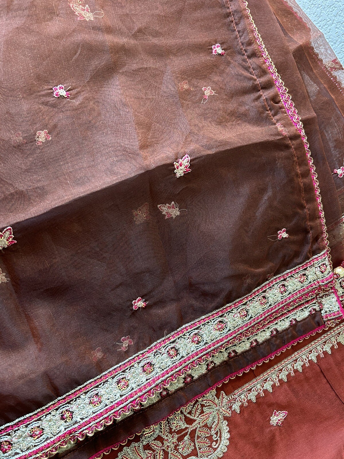 Pakistani Designer Orient Pret Wear Sz 10 Nwt Cotton Silk Organza Dupatta 3pc