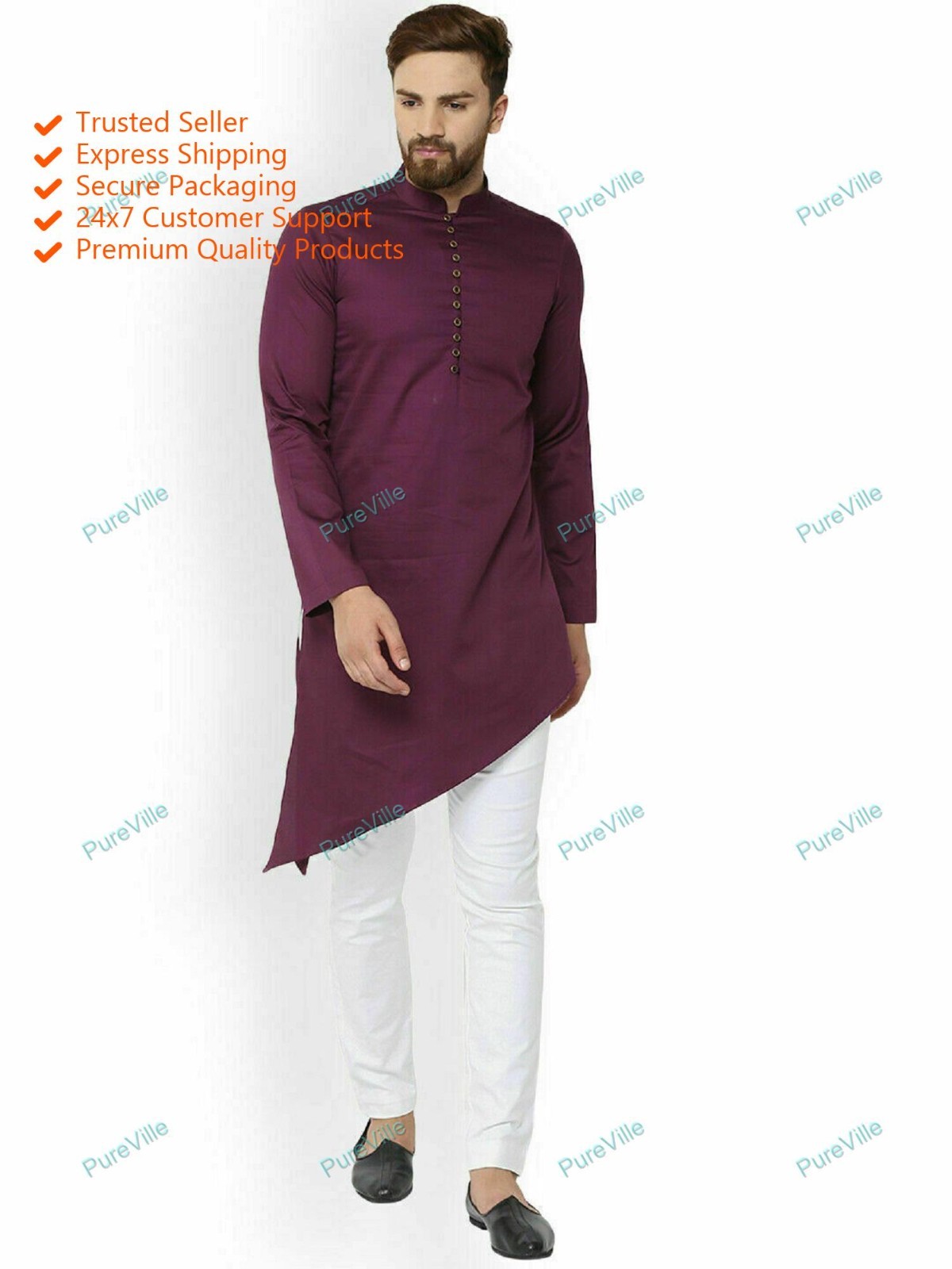 Mens Kurta only Bollywood Design Kurta Traditional Mens Cotton Ethnic Classic St
