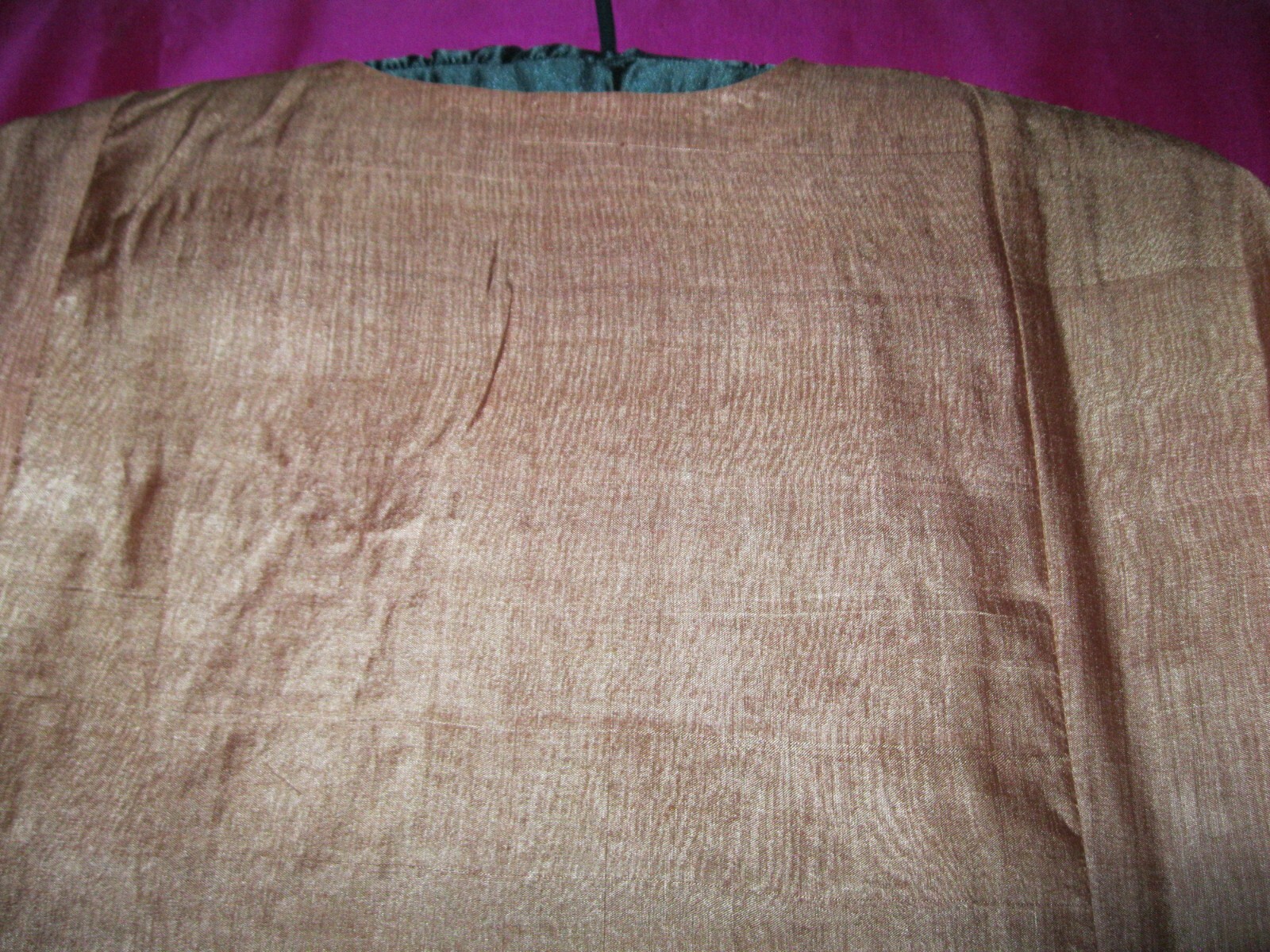 INDIA, SILK GARMENT SZ. M., MANGO COLORED W/ GOLD THREAD FRONT, 3/4 SLEEVES