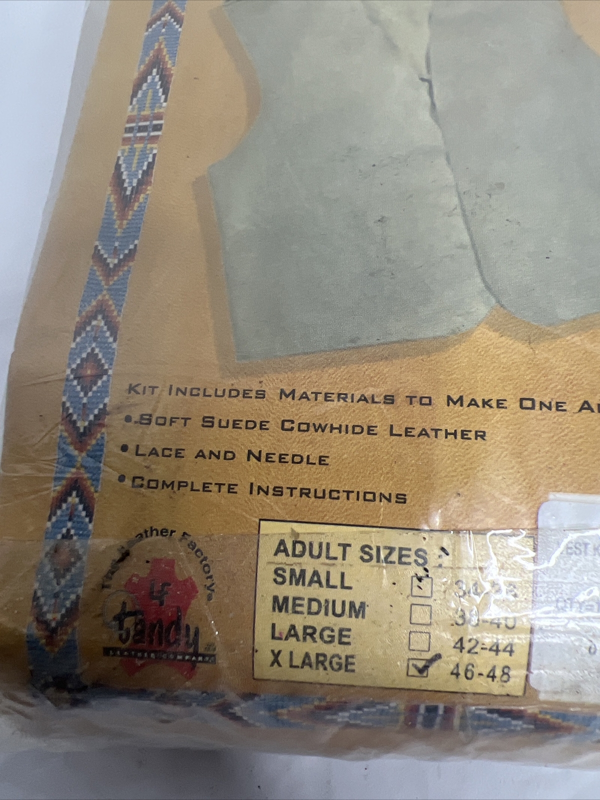 Tandy Leather Factory Native Heritage Adult Suede Vest Kit Size XL New Open Box