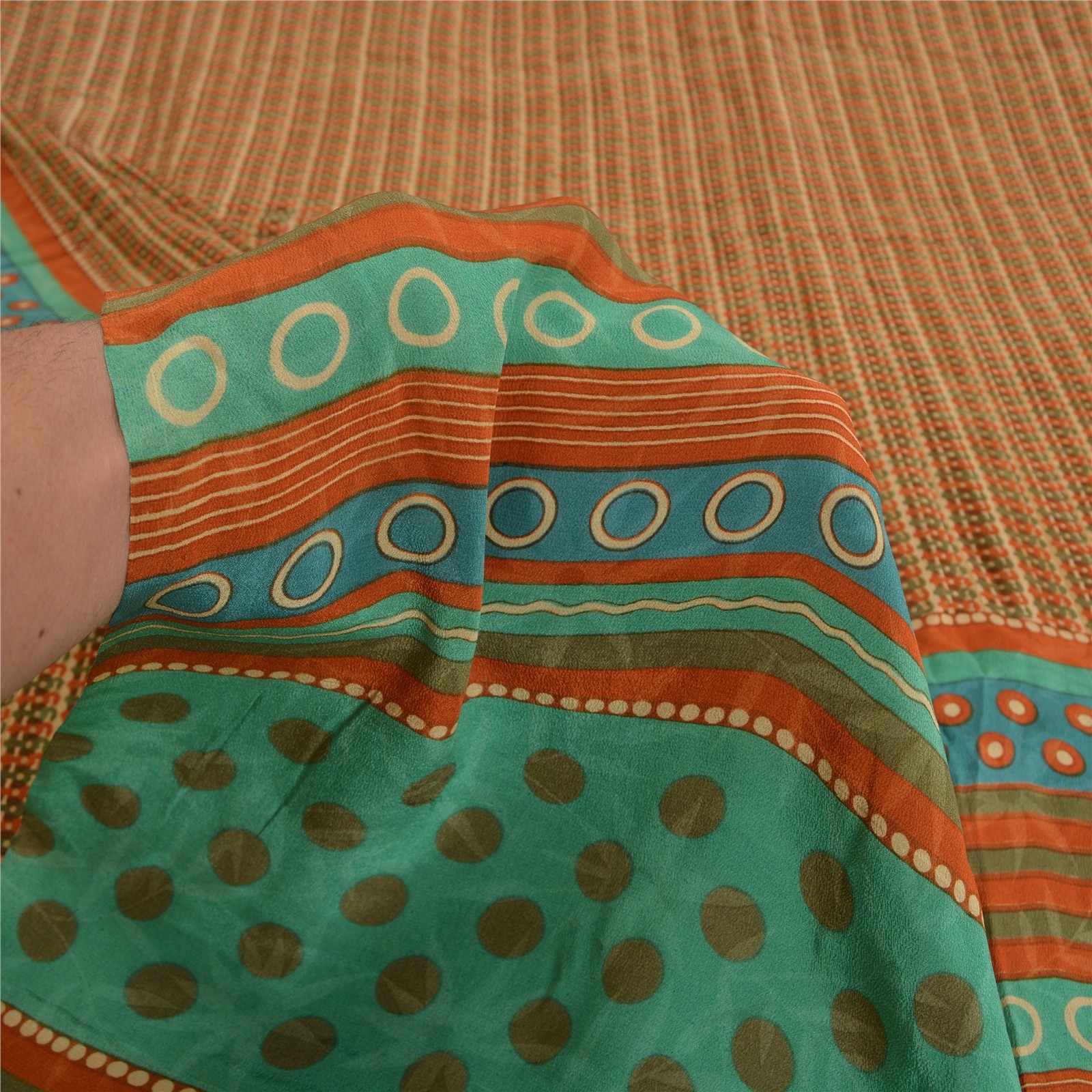 Sanskriti Vintage Sarees Multicolor Pure Crepe Silk Printed Sari Craft Fabric