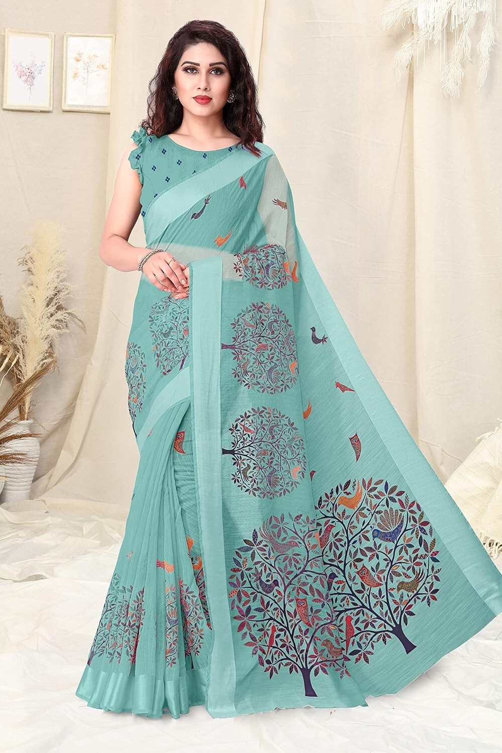 Women’s Cotton Blend Saree With Unstiched Blouse Piece