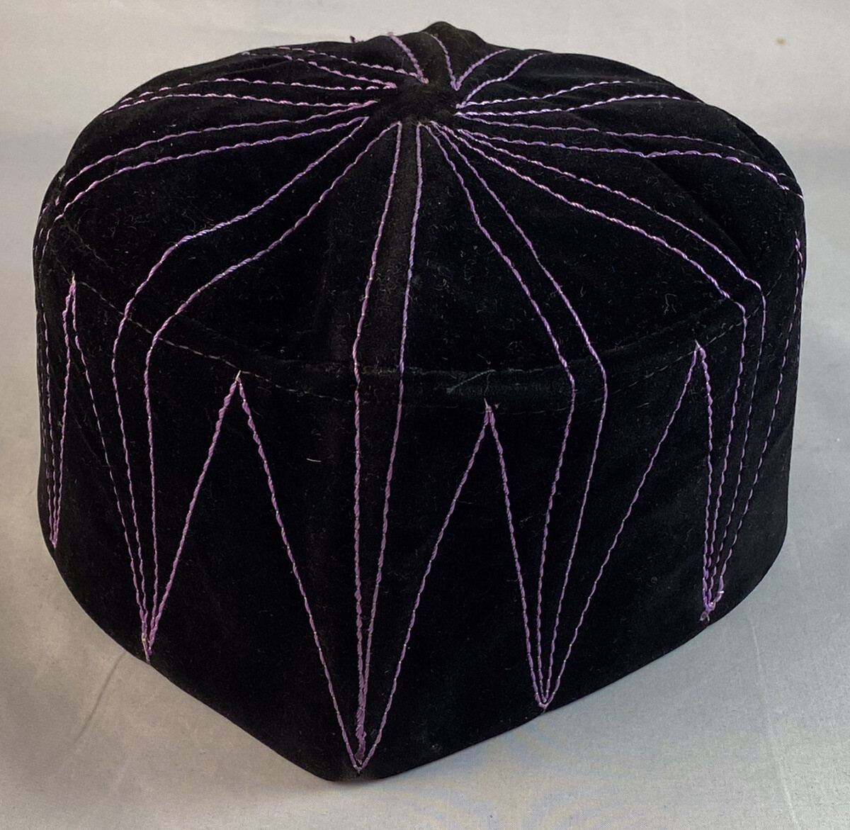 Authentic African Contemporary Native Made Felt Embroidery Fila/ Kufi Hat~22-1/4