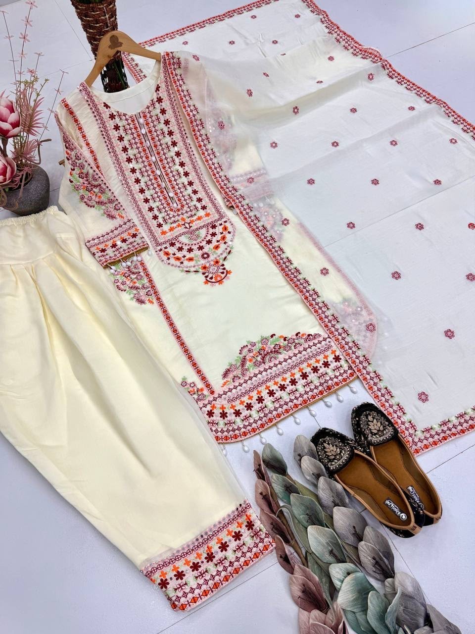 Designer Heavy Mal Chanderi Embroidered Palazzo Suit Set Mirror Work Women