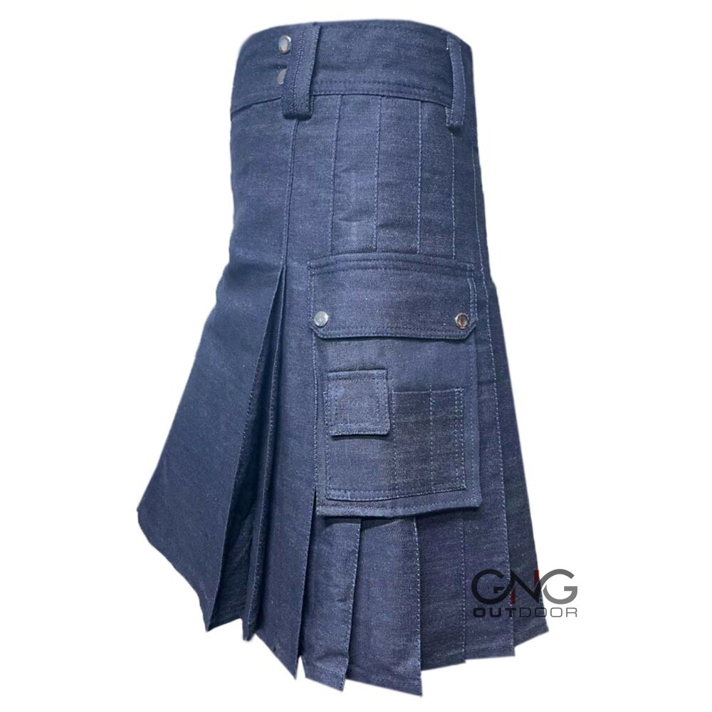 Men’s Blue Denim Scottish Fashion Utility kilt Sports kilt Size 28-62