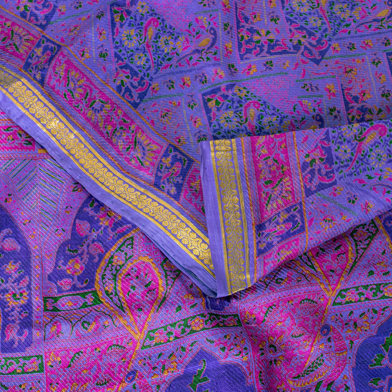 Sanskriti Vintage Blue Sari Soft Pure Silk Human Animal Zari Border Saree 6+Yard