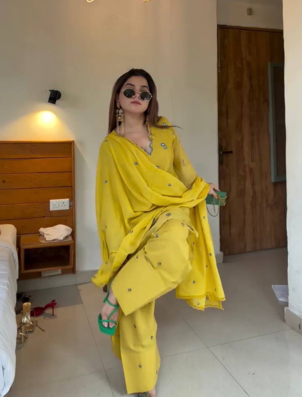 Indian Designer Yellow Chanderi Kurta Pant Dupatta Set Party Ethnic Wear Women